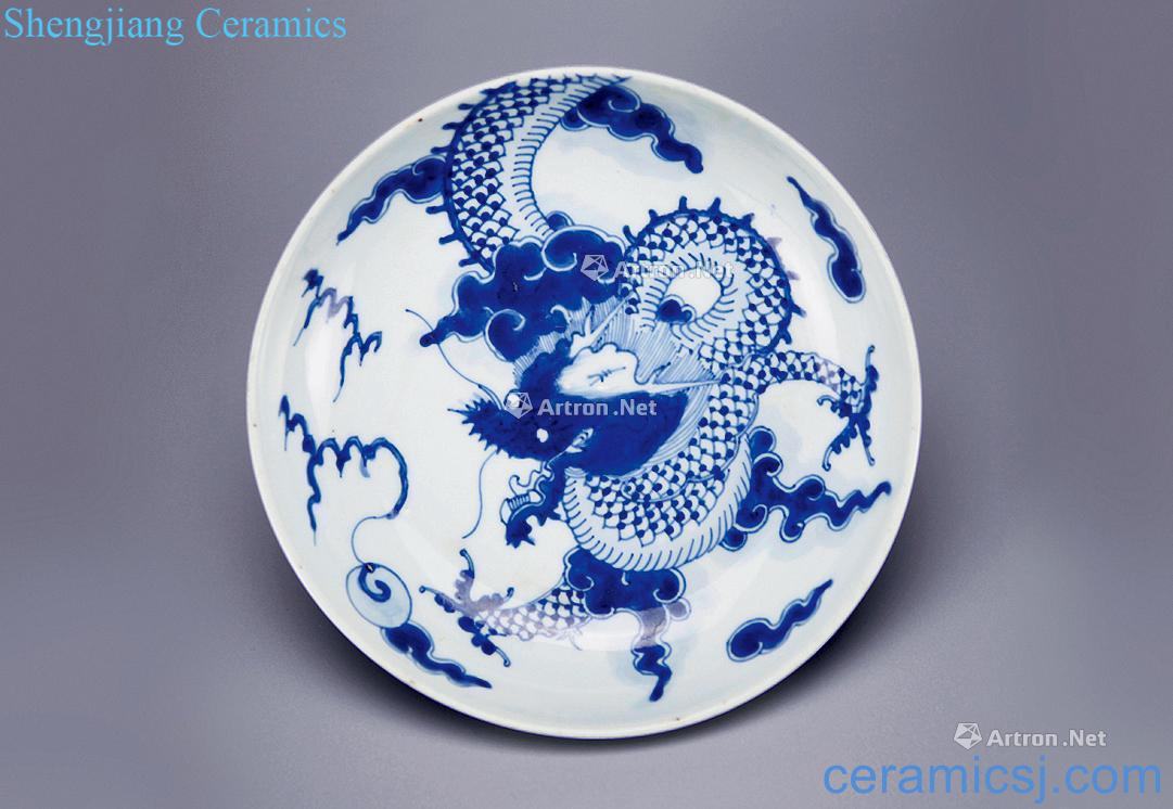 qing Blue and white dragon wall plate