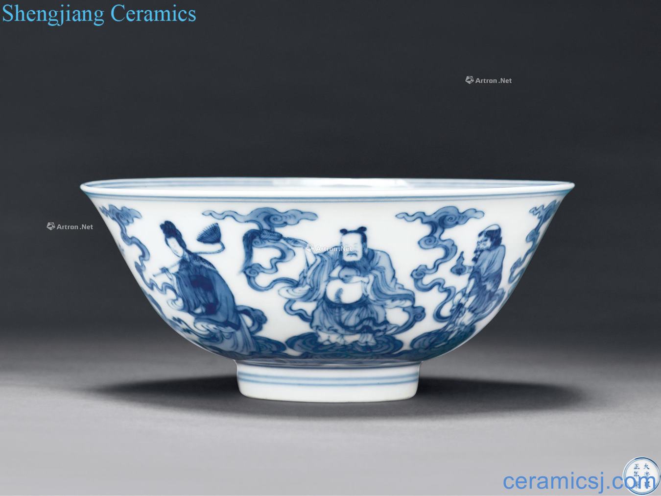 Qing yongzheng Blue and white bowl of the eight immortals characters