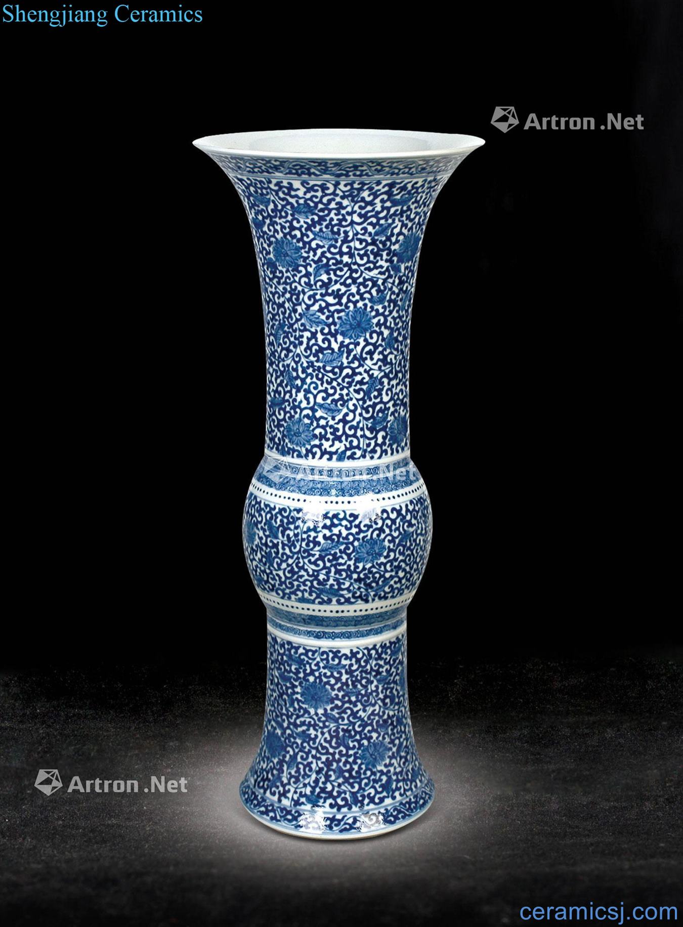 qing Blue and white lotus flower grain flower vase with