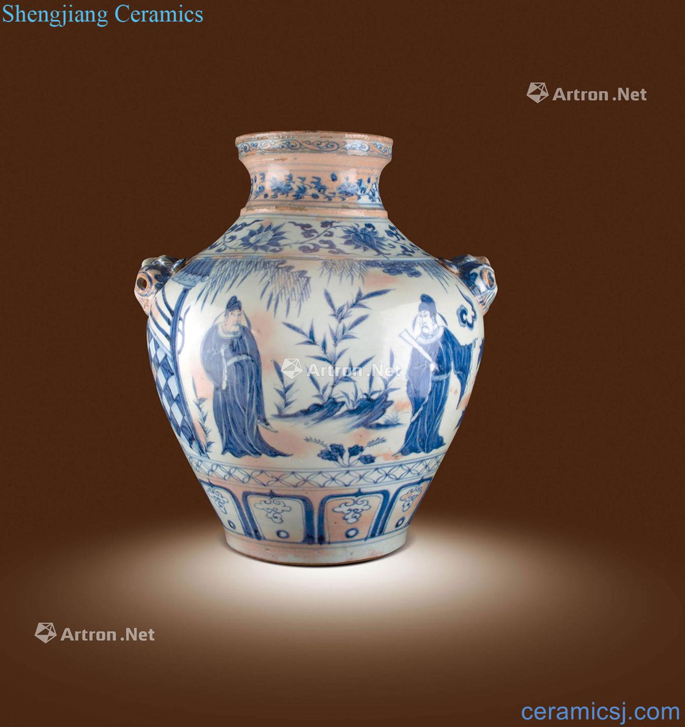 yuan Blue and white brocade incense grain tank story characters