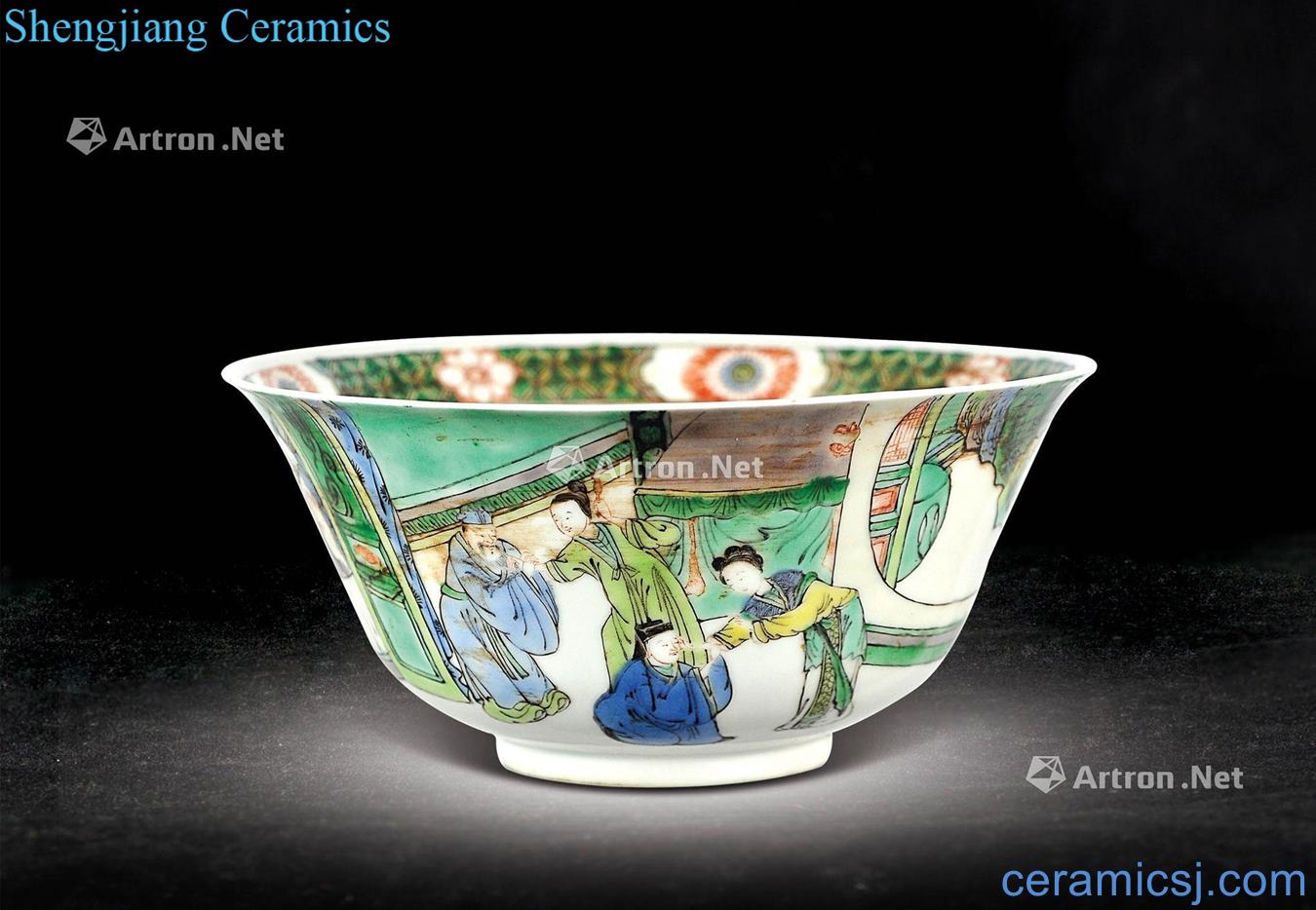 Qing green-splashed bowls colorful characters