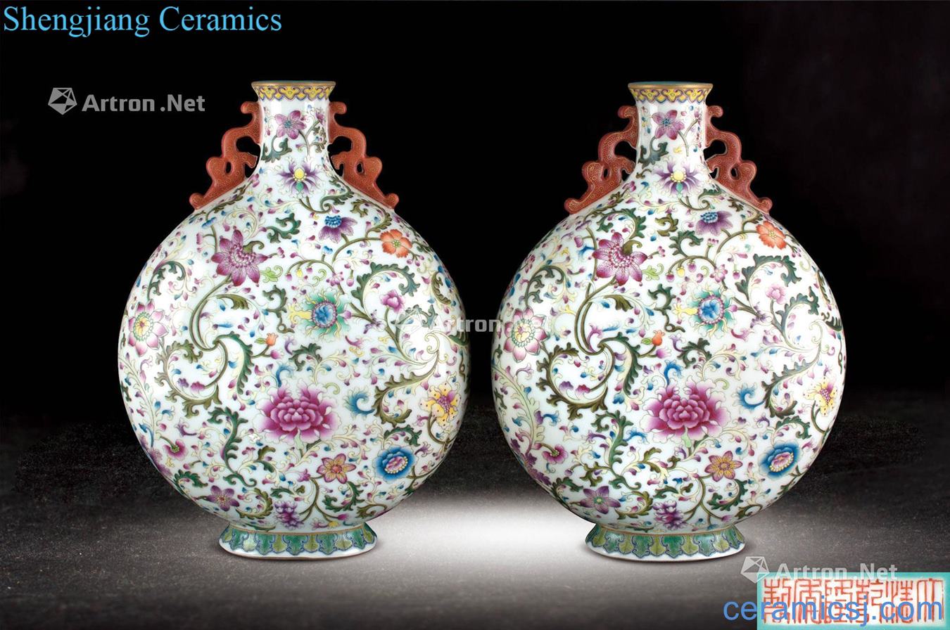 Qing qianlong pastel flowers around branches grain flat bottles (a)