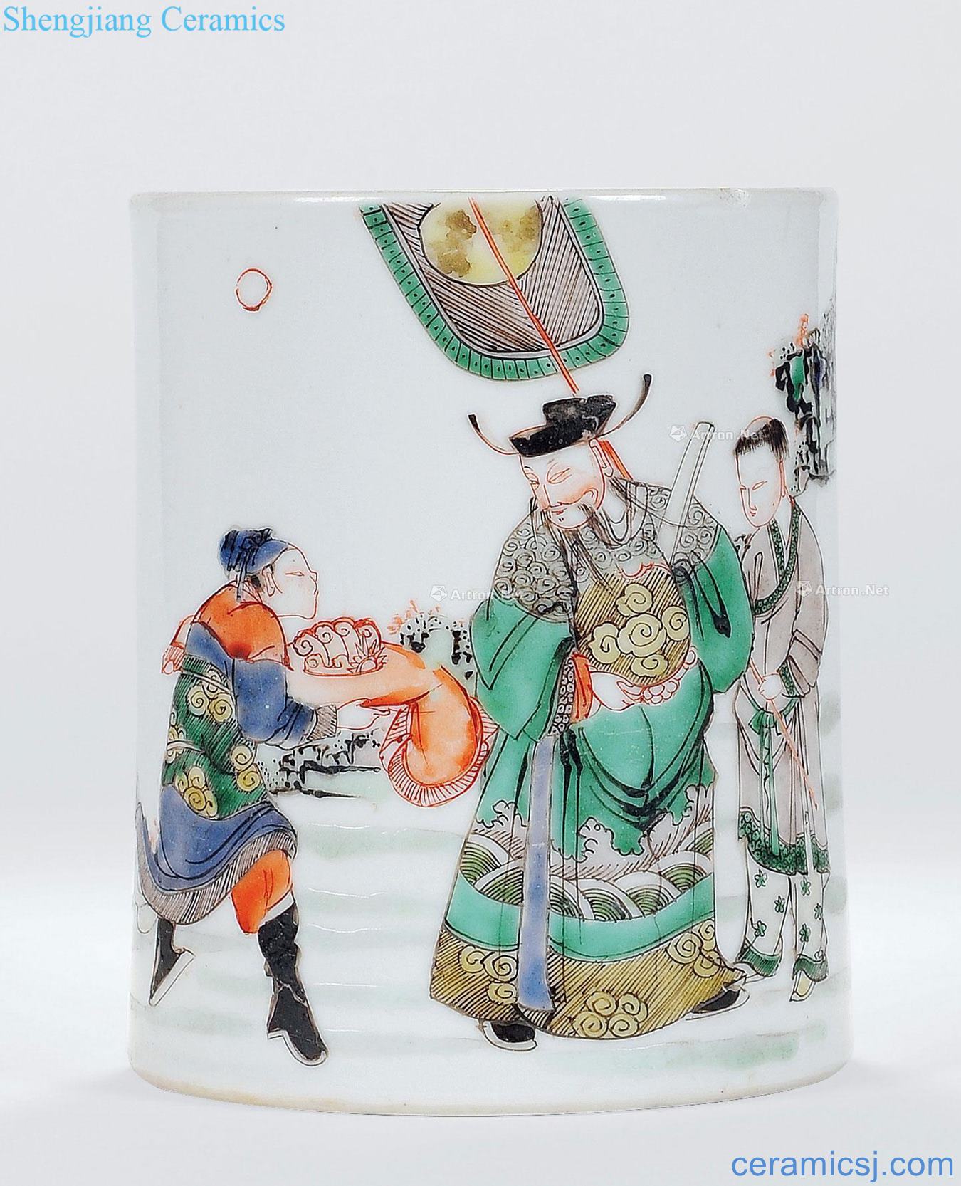 Colorful characters of the reign of emperor kangxi verse brush pot
