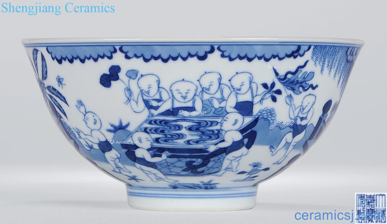 Qing jiaqing Blue and white 16 盌 subgraph palace