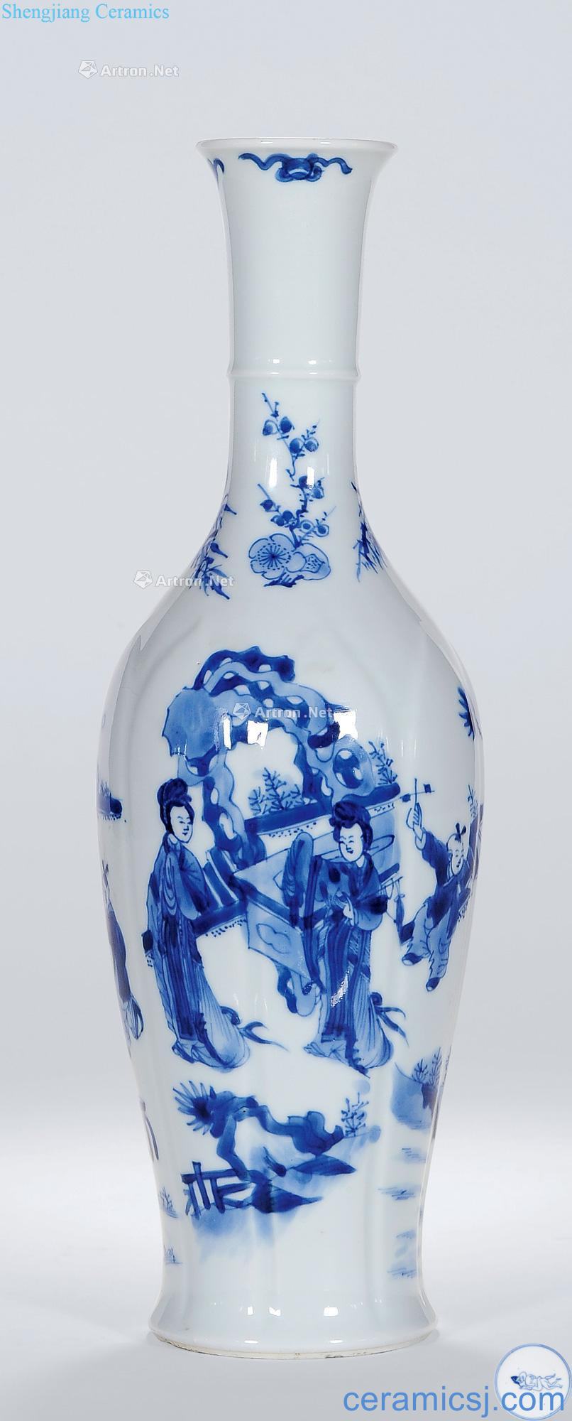 The qing emperor kangxi Blue and white lady baby play the flask
