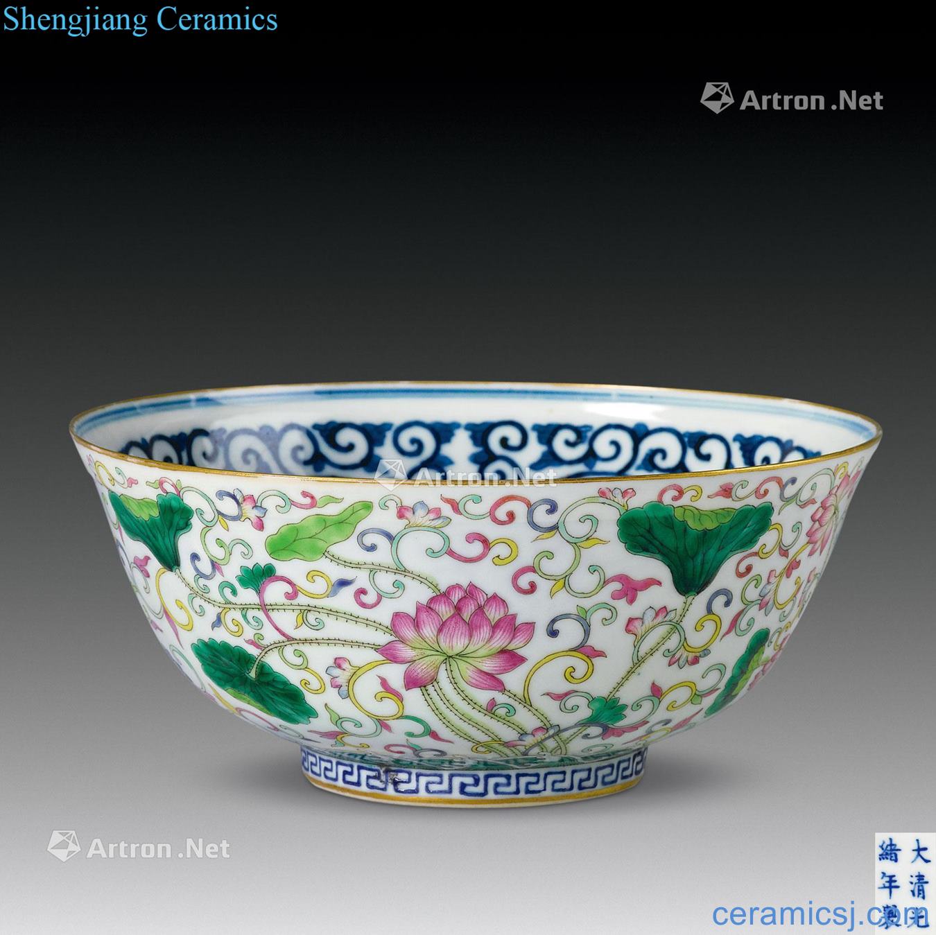 In the reign of qing emperor guangxu outside pastel blue lotus lotus green-splashed bowls