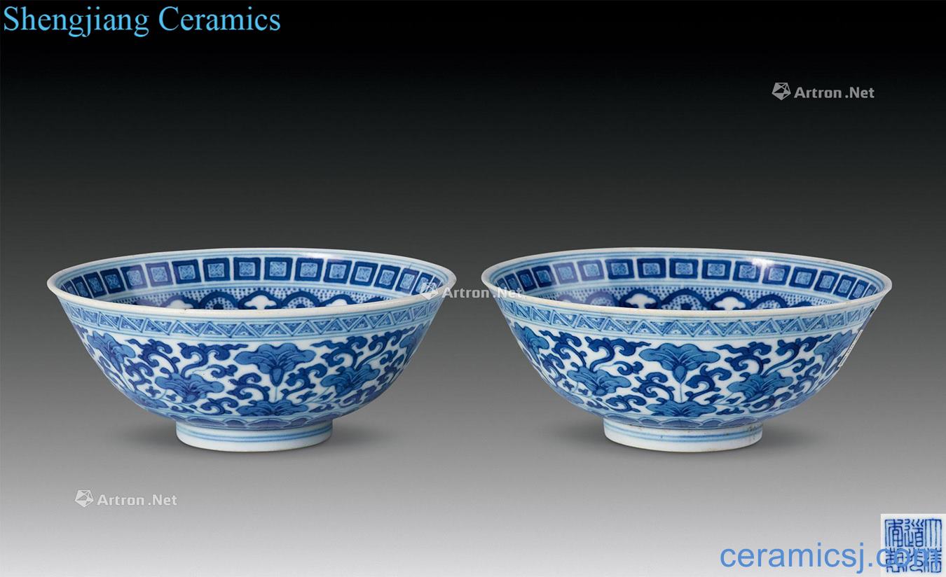 Qing daoguang Blue and white flower green-splashed bowls