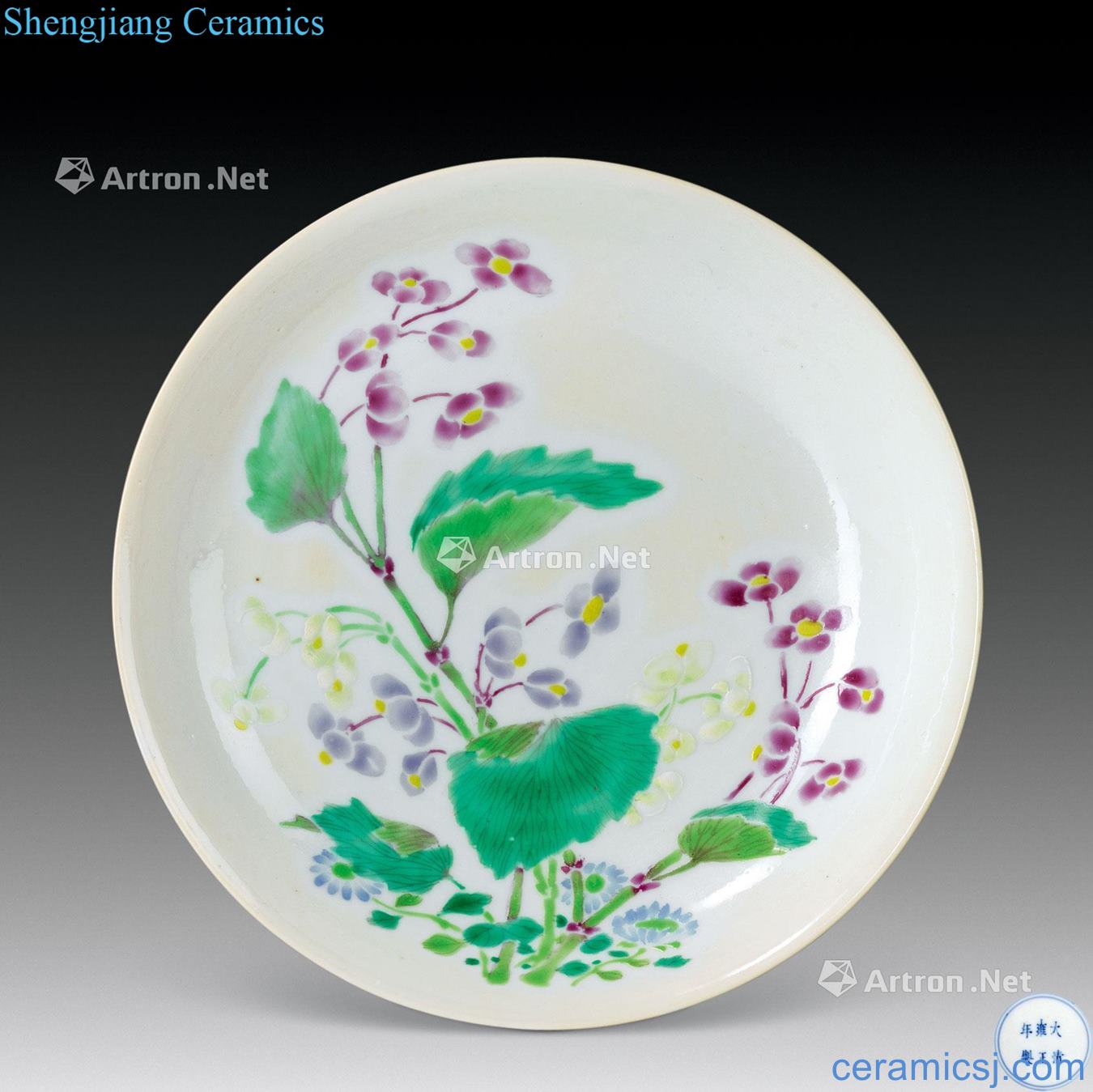 Qing yongzheng pastel flowers tray