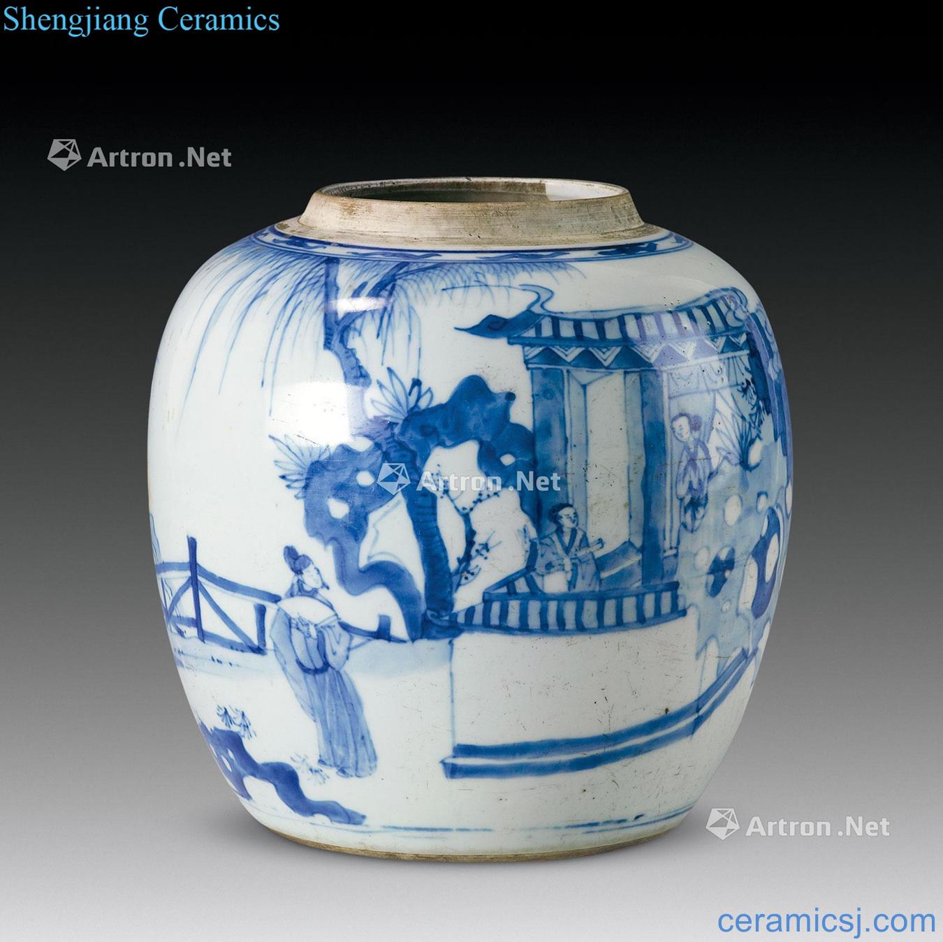 The qing emperor kangxi Blue and white western union Yin figure cans