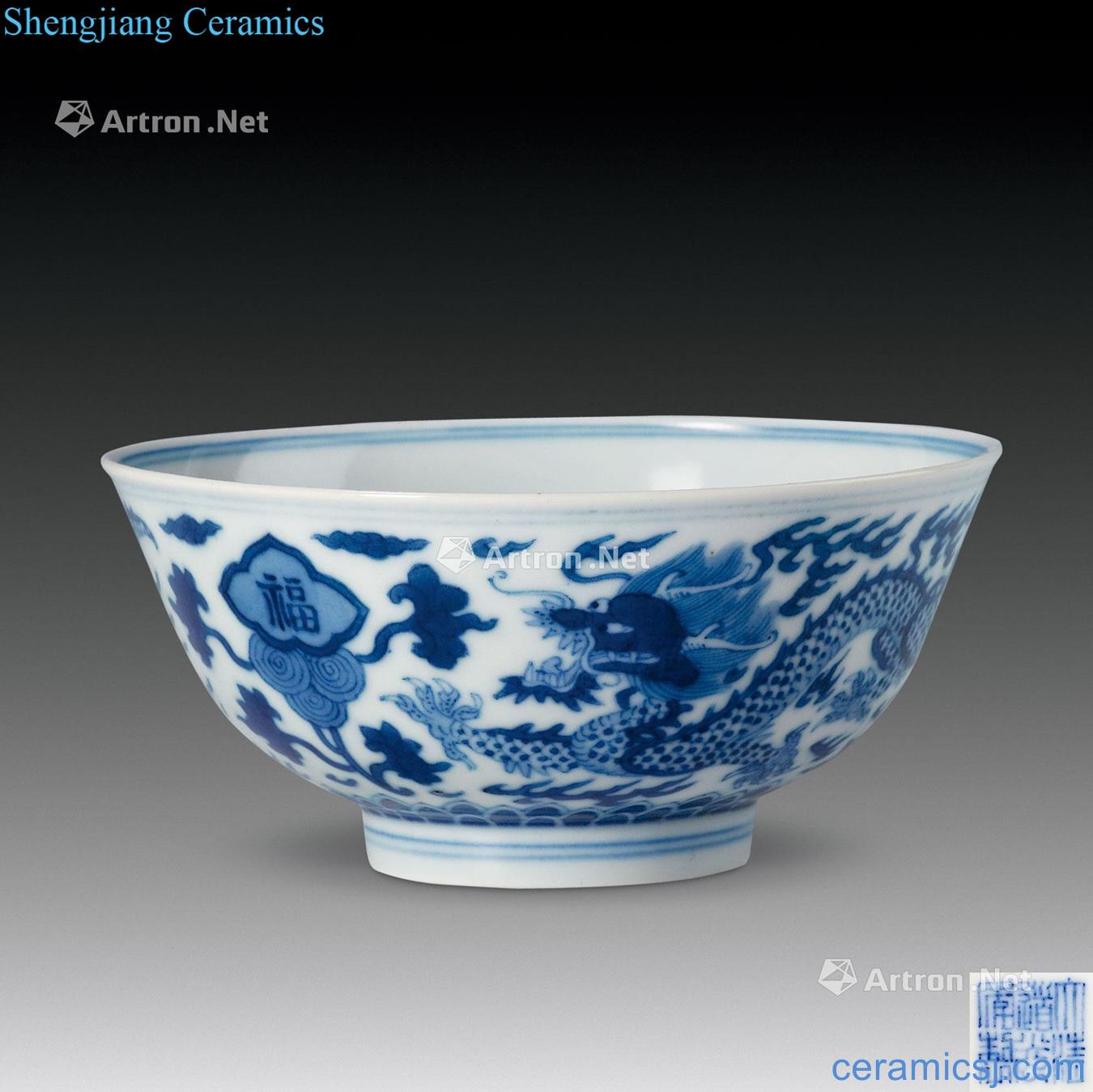 Qing daoguang Blue and white live dragon bowls