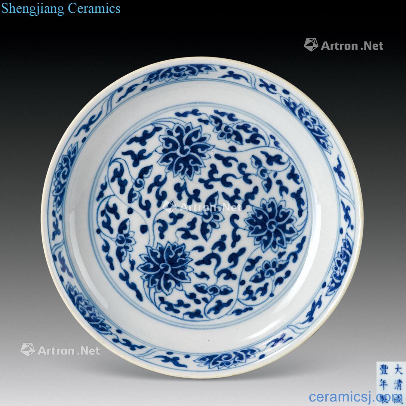 Qing xianfeng Blue and white lotus flower tray