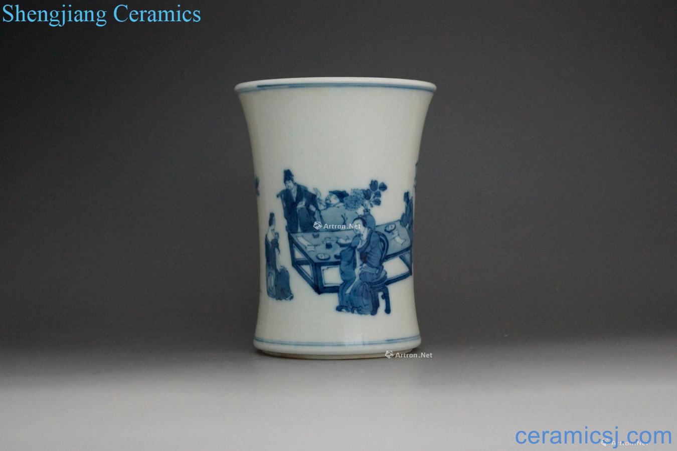 The qing emperor kangxi Blue and white characters pen container