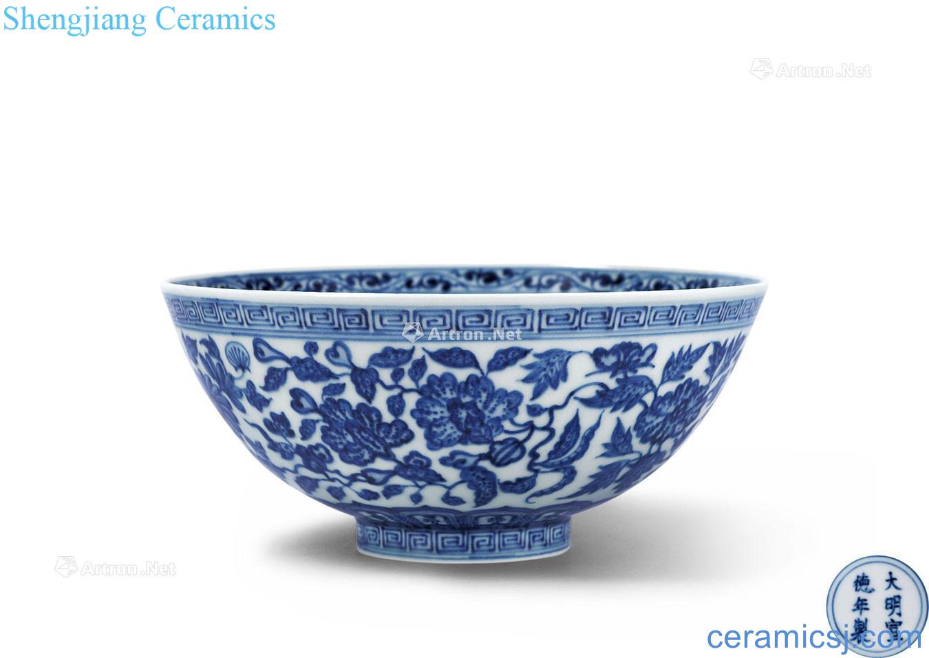 Qing imitation jintong of blue and white flower green-splashed bowls