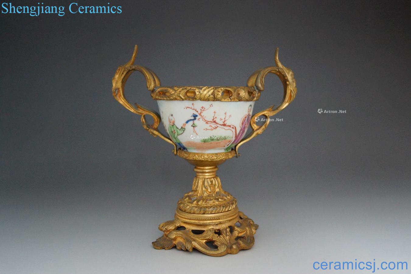 In the 18th century French powder enamel cup gold silver inlaid