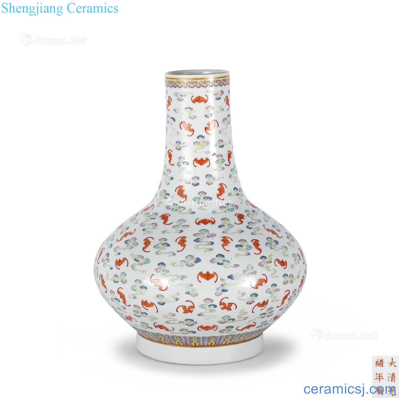 Pastel reign of qing emperor guangxu cloud bat grain bottle