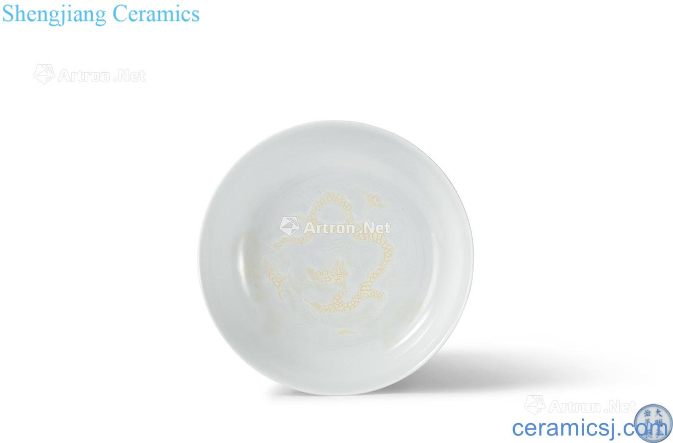 Ming hongzhi White glazed acerbity tire dragon plate