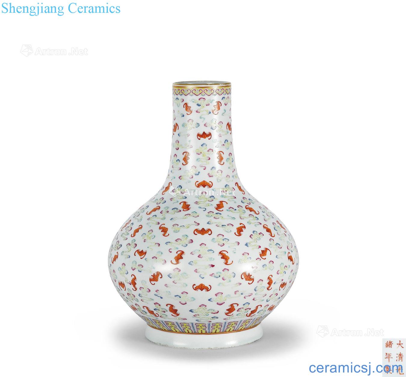 Pastel reign of qing emperor guangxu cloud bat grain bottle