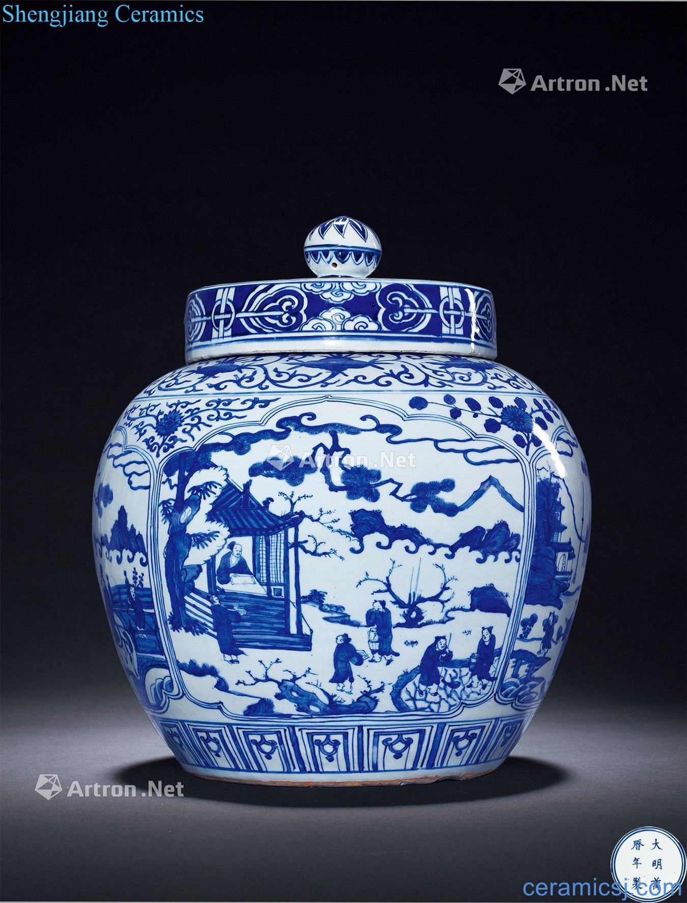 Ming wanli Imperial kiln porcelain four figure large pot of love