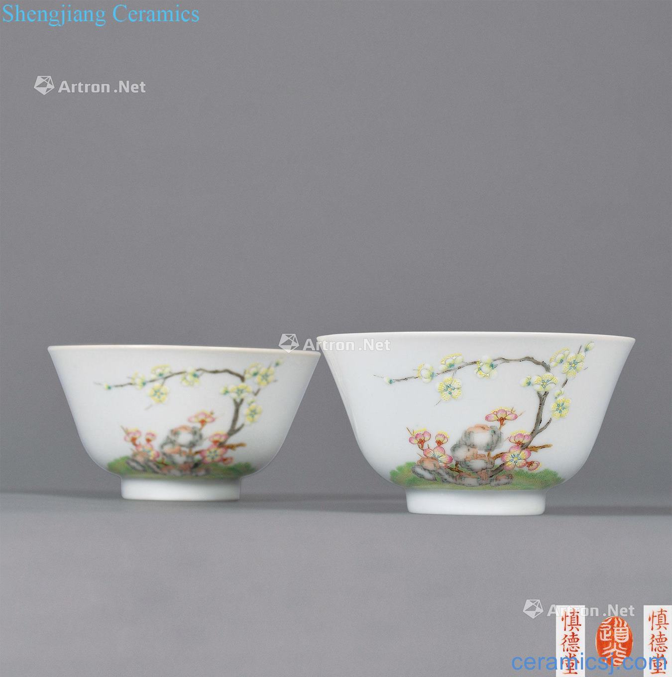 Qing daoguang The imperial kiln ShenDeTang pastel poetry cup