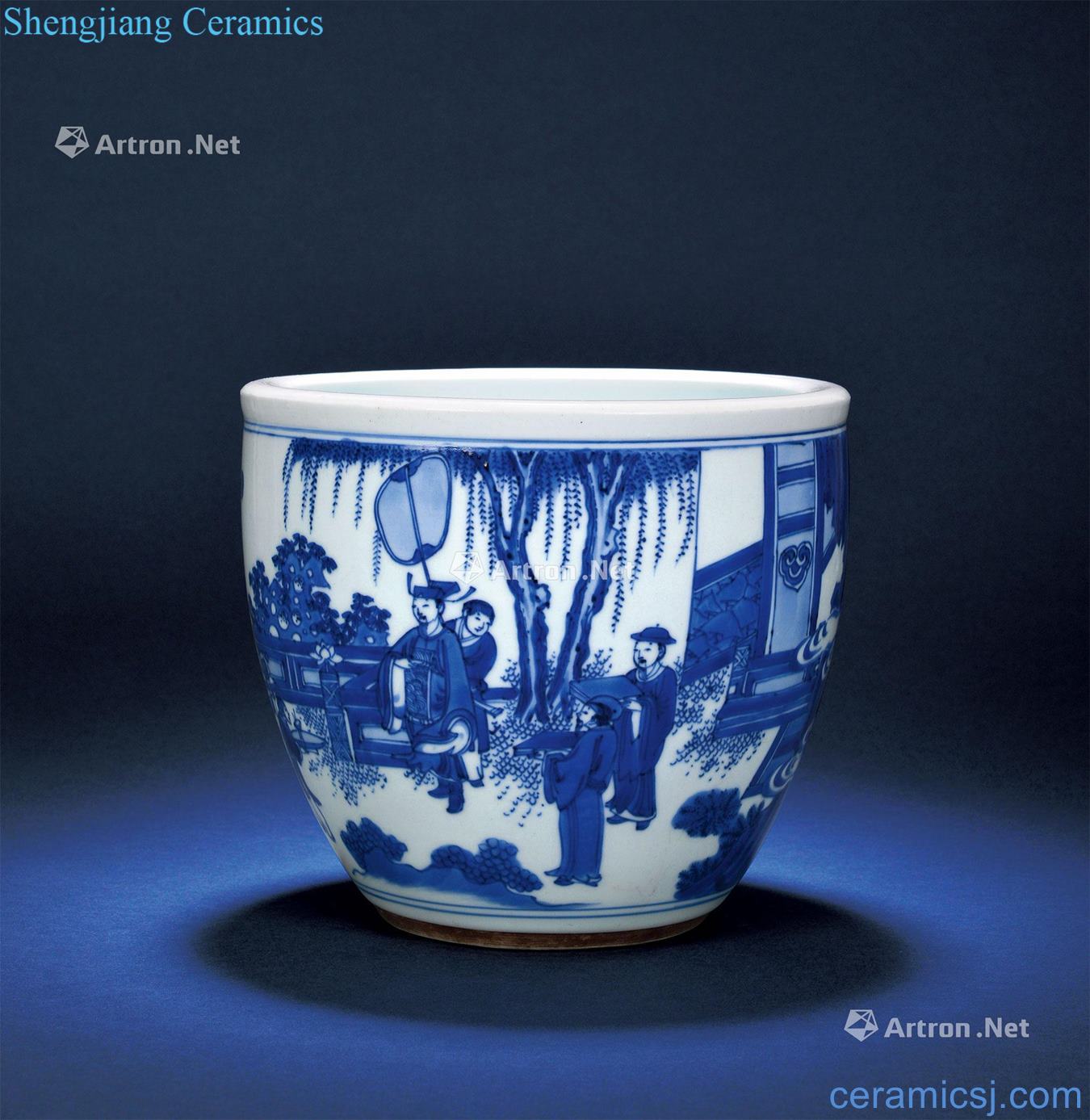 Ming chongzhen blue-and-white careers design cylinder