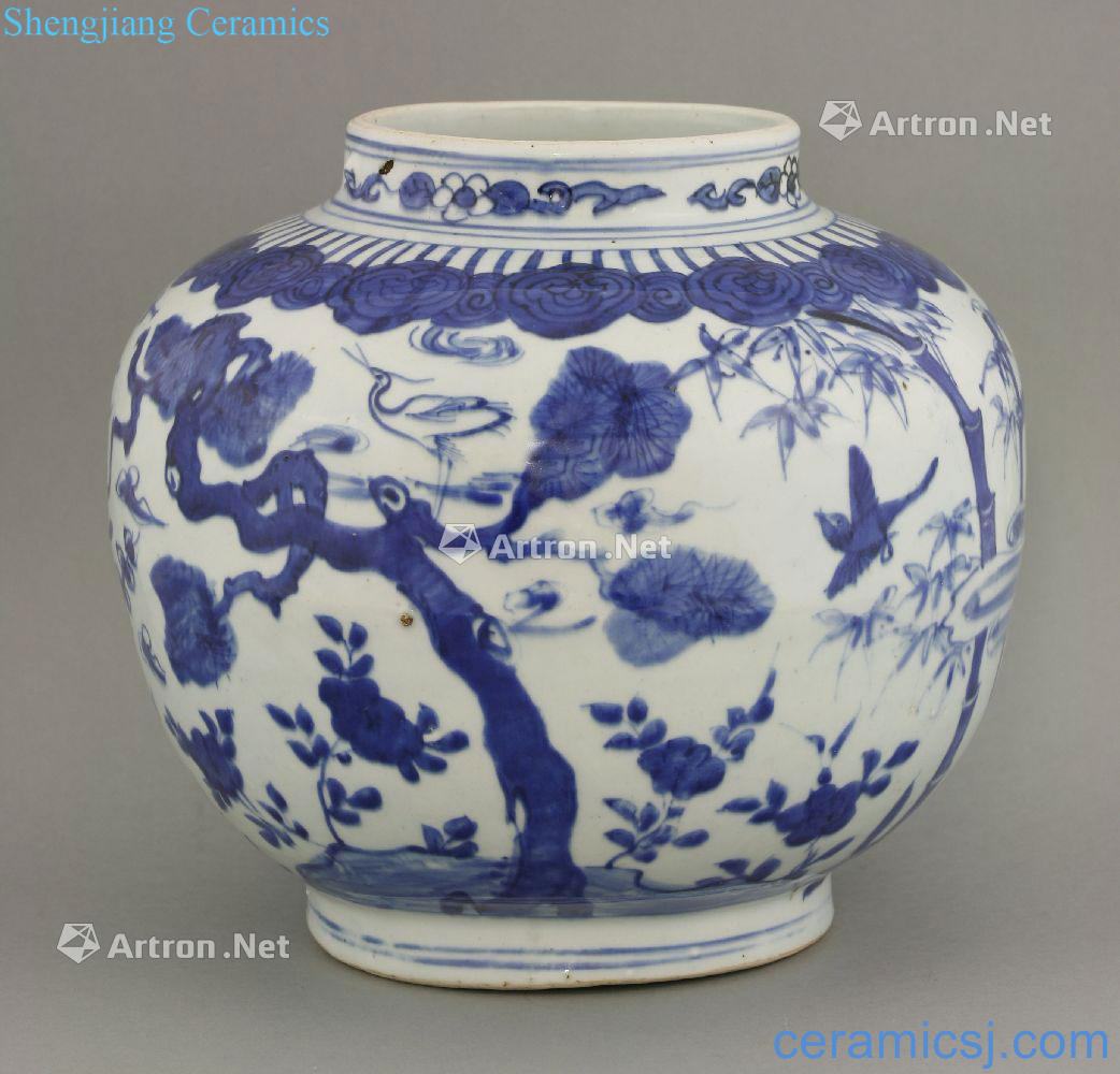 The late Ming dynasty Blue and white, poetic figure cans