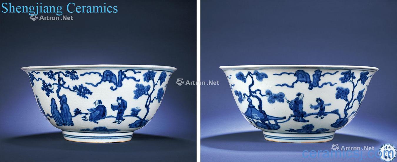 Ming jiajing blue-and-white Gao Shitu longfeng grain left mouth big bowl