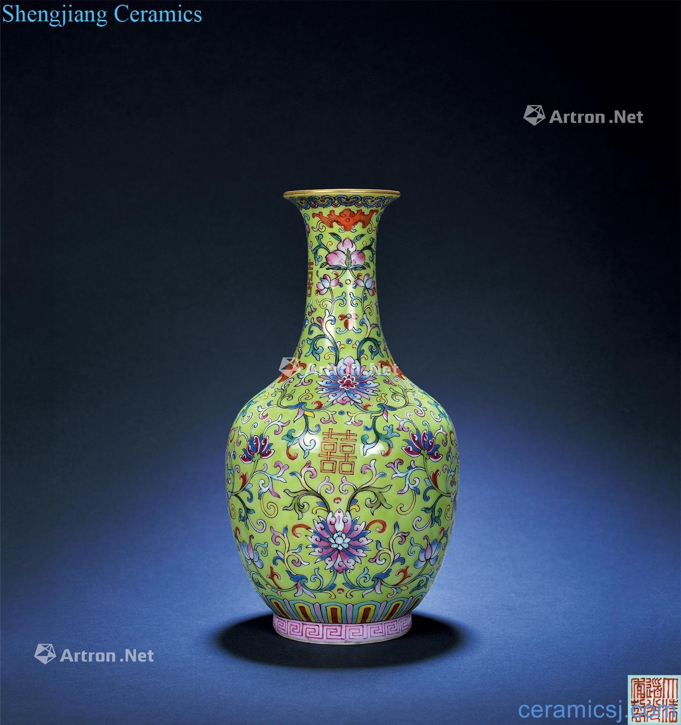 Qing daoguang Yellow to pastel joy luck repeatedly grain mouth bottle