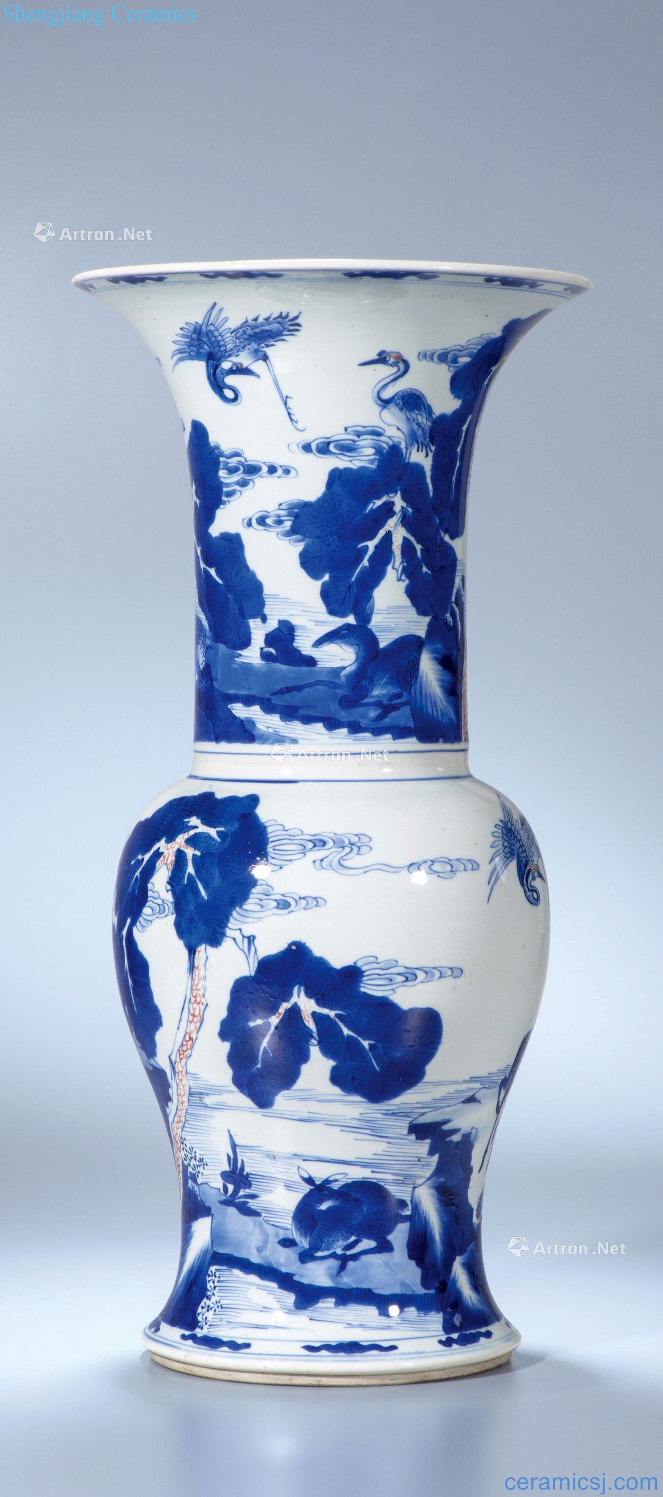 The qing emperor kangxi Blue and white youligong LuHe with spring figure vase with flowers