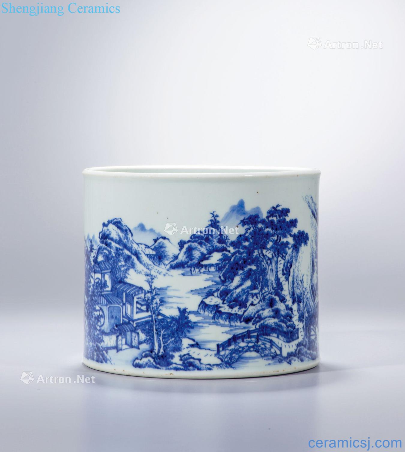 Blue and white landscape qing yongzheng figure pen container ship