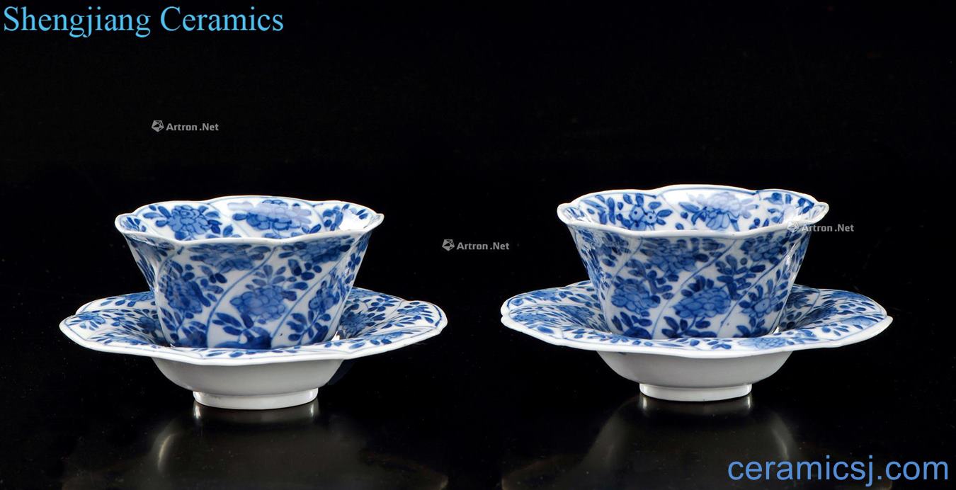 In the early qing Blue and white kwai mouth flower grain cup even Joe (2 sets)