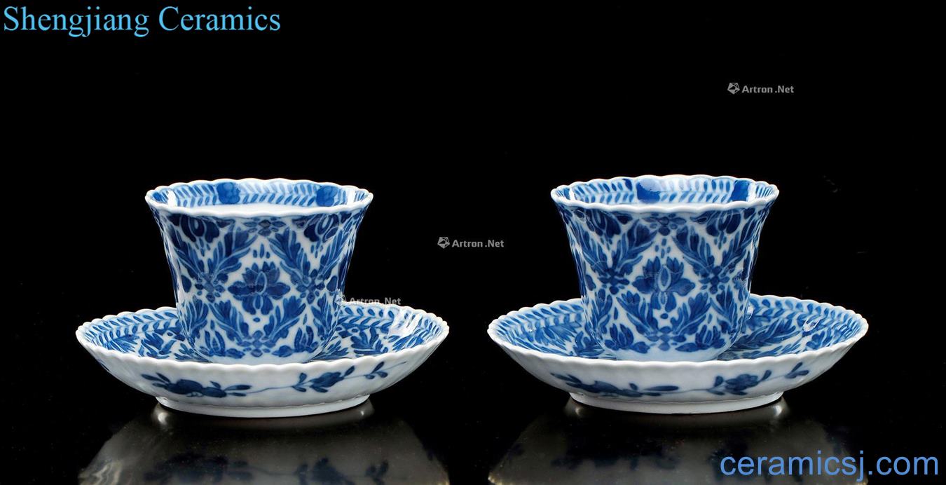 In the early qing Blue and white flowers koubei leaf veins even Joe (2 sets)