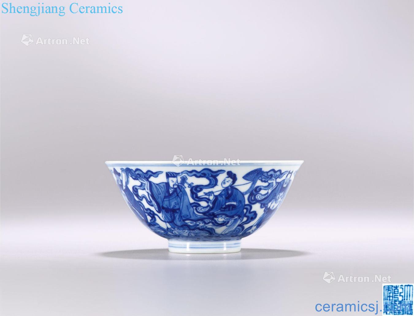 Qing qianlong Blue and white the eight immortals crossing lines small bowl