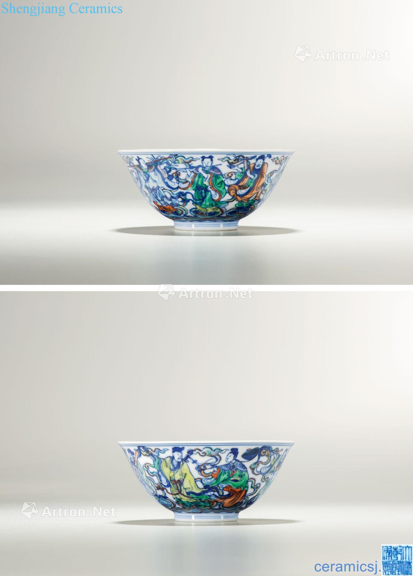 Qing qianlong bucket color ensemble figure small bowl