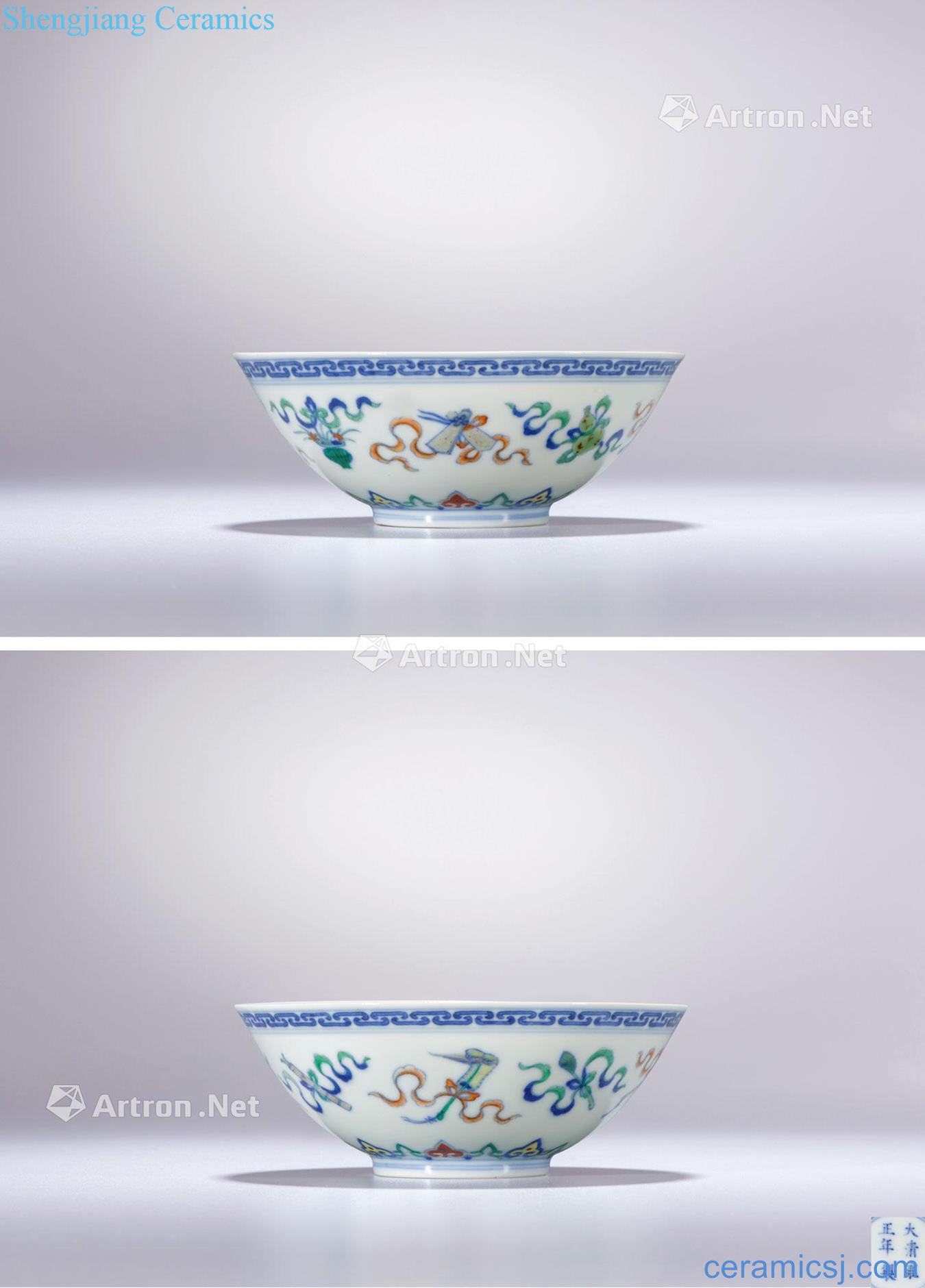 Qing yongzheng color dark fights the eight immortals green-splashed bowls