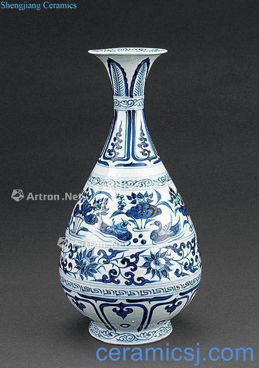 Ming Blue and white yuanyang grain okho spring bottle