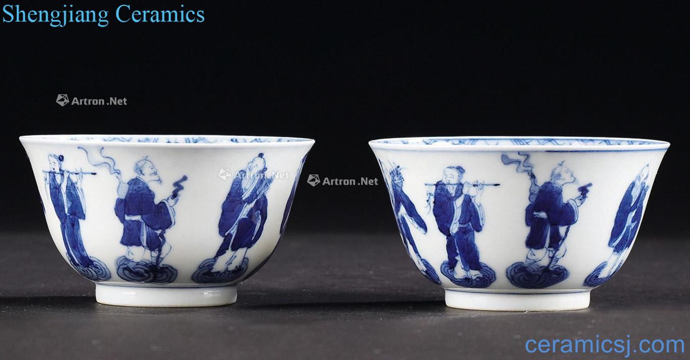 qing Blue and white the eight immortals character lines cup (a)