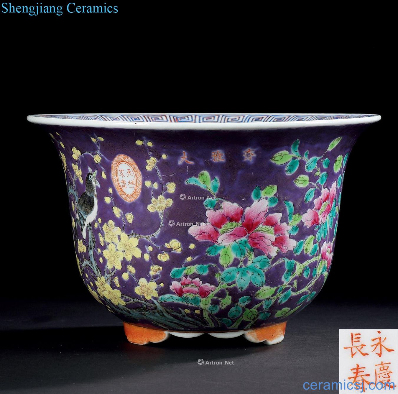Qing jedaiah lent money powder enamel grain flowerpot