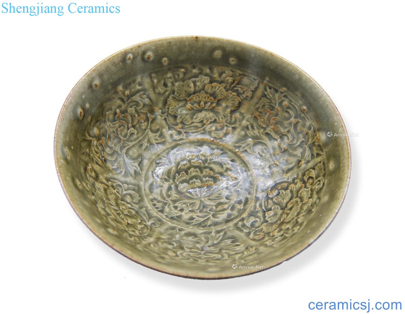 The song dynasty Yao state kiln hand-cut peony green-splashed bowls