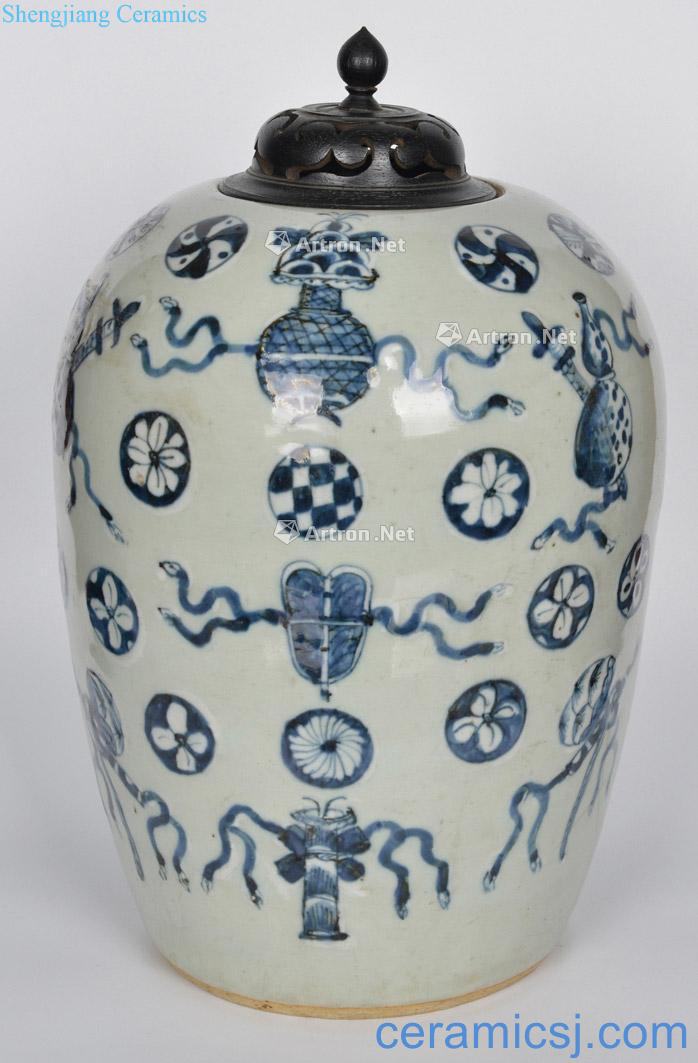 Qing dynasty blue and white wax gourd cone cans