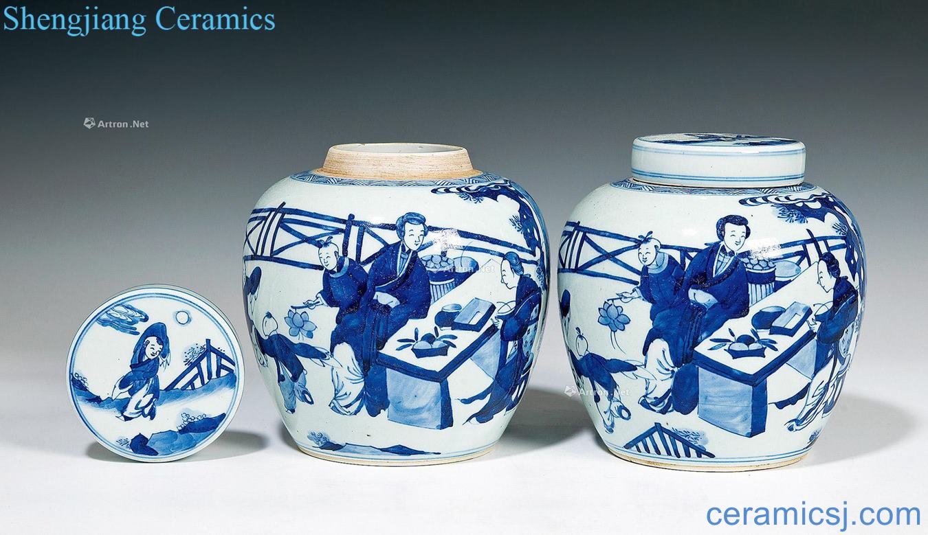 Kangxi porcelain of mother and child cover tank (a)