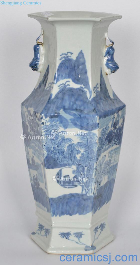 qing Blue and white vase landscape characters