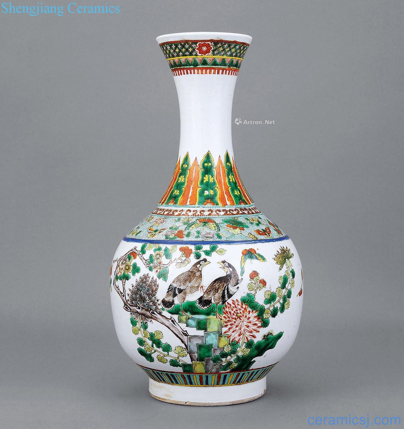 qing Colorful flowers and birds grain design