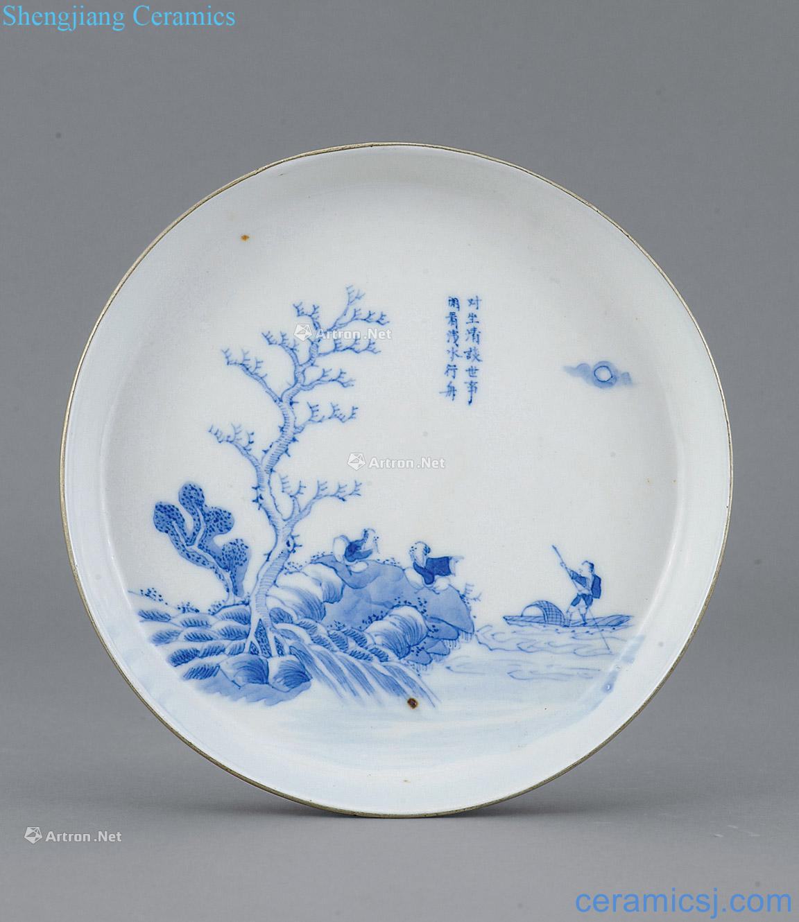 qing Blue and white landscape character sense disc