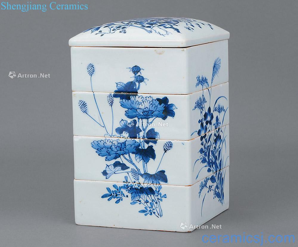 In the 19th century Blue and white flower four boxes
