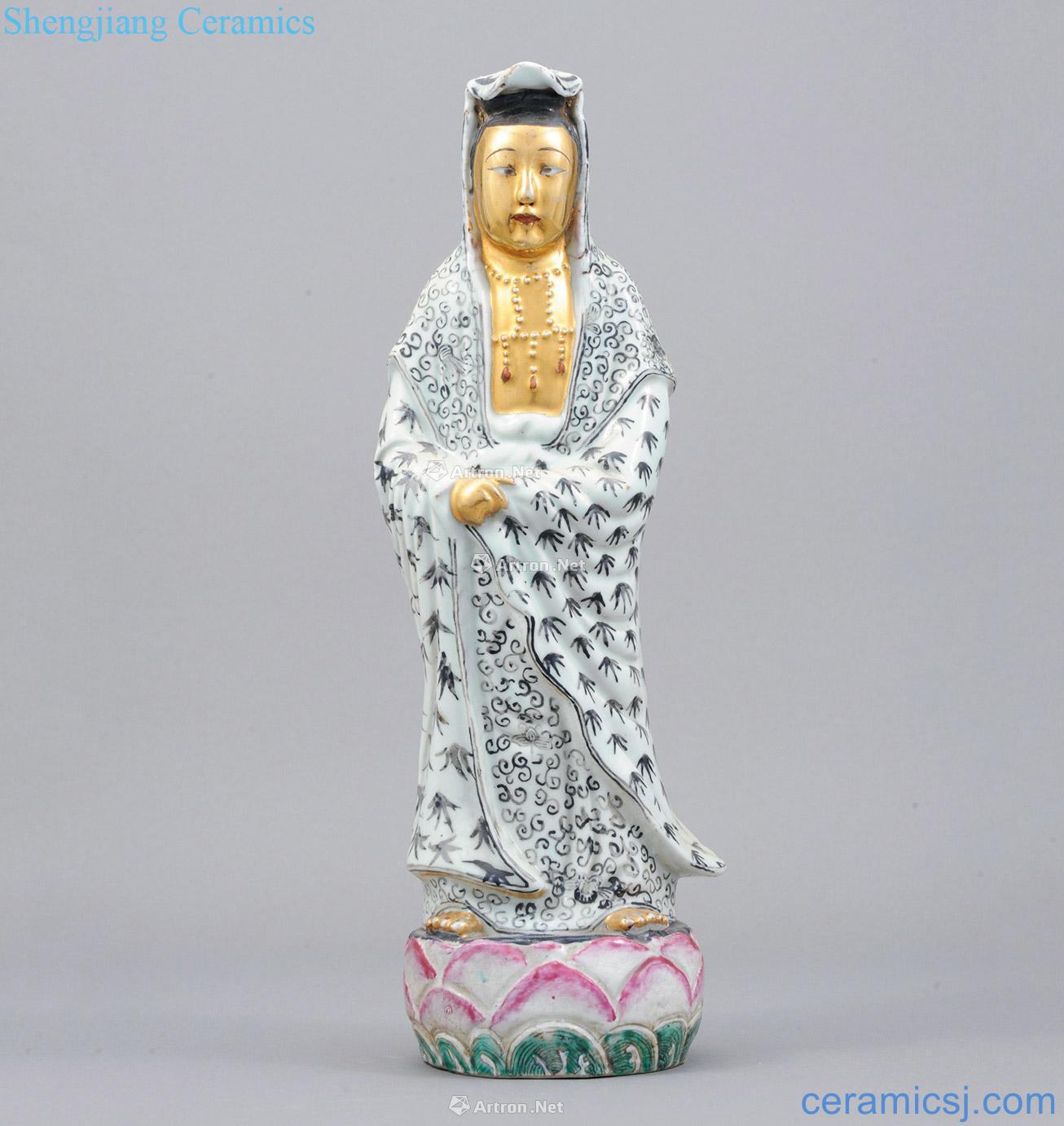 Clear pastel in golden guanyin statues