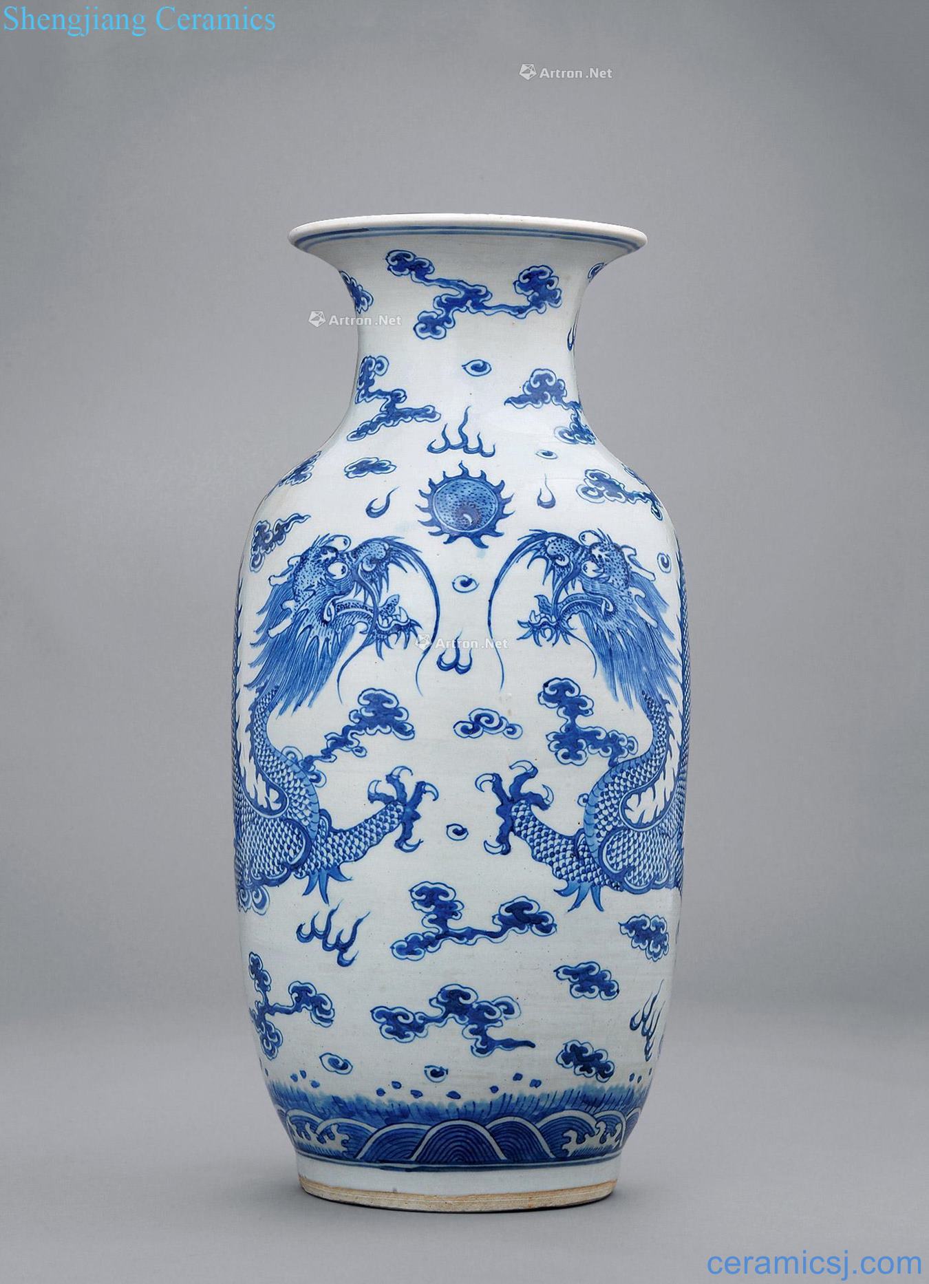 Qing guangxu Blue and white neutrals mouth bottle