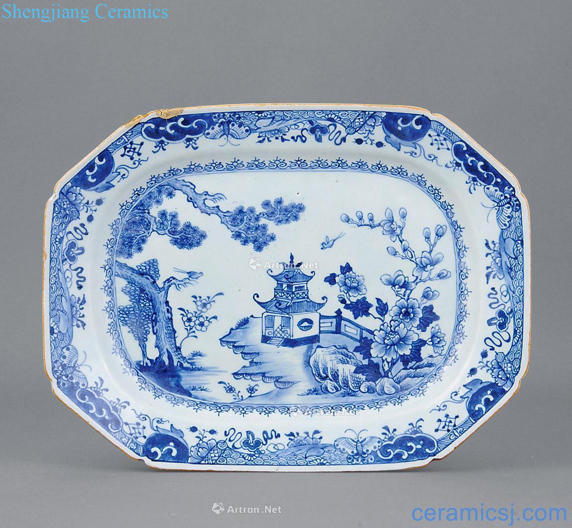 Qing qianlong Blue and white landscape gardens or disk