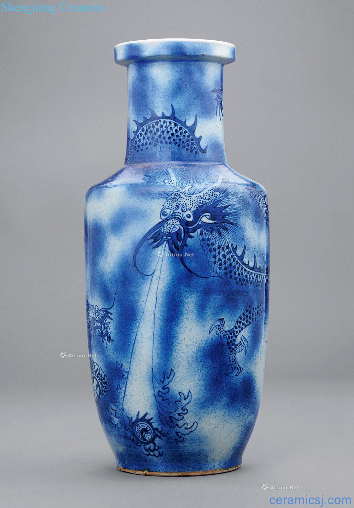 Qing xianfeng Blue and white glaze seawater YunLongWen wooden stick bottle