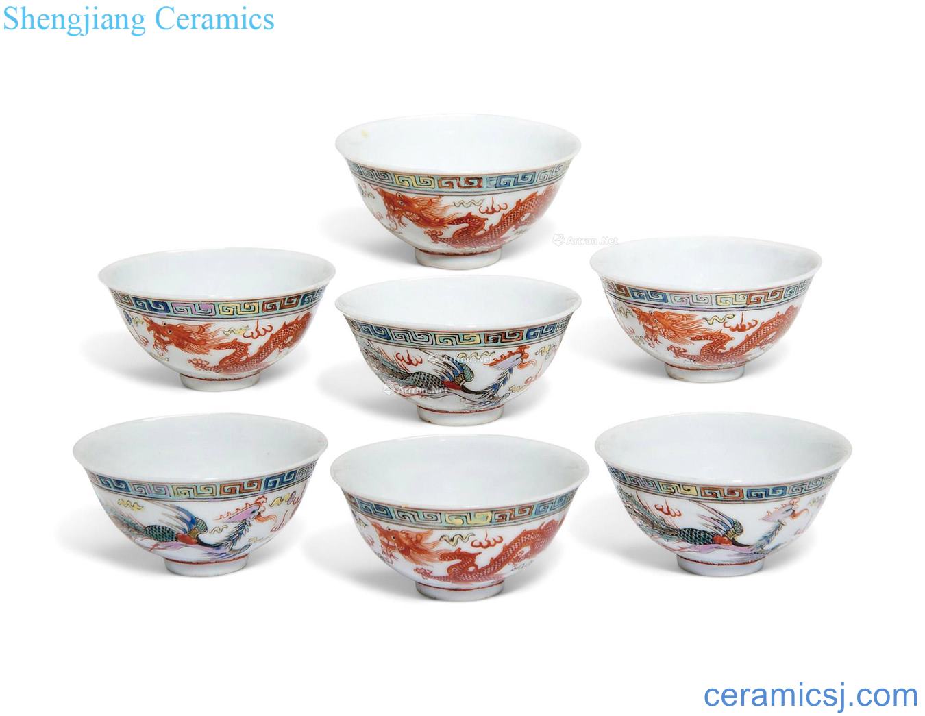 Qing guangxu Longfeng drama beads grain cup (a group of seven)
