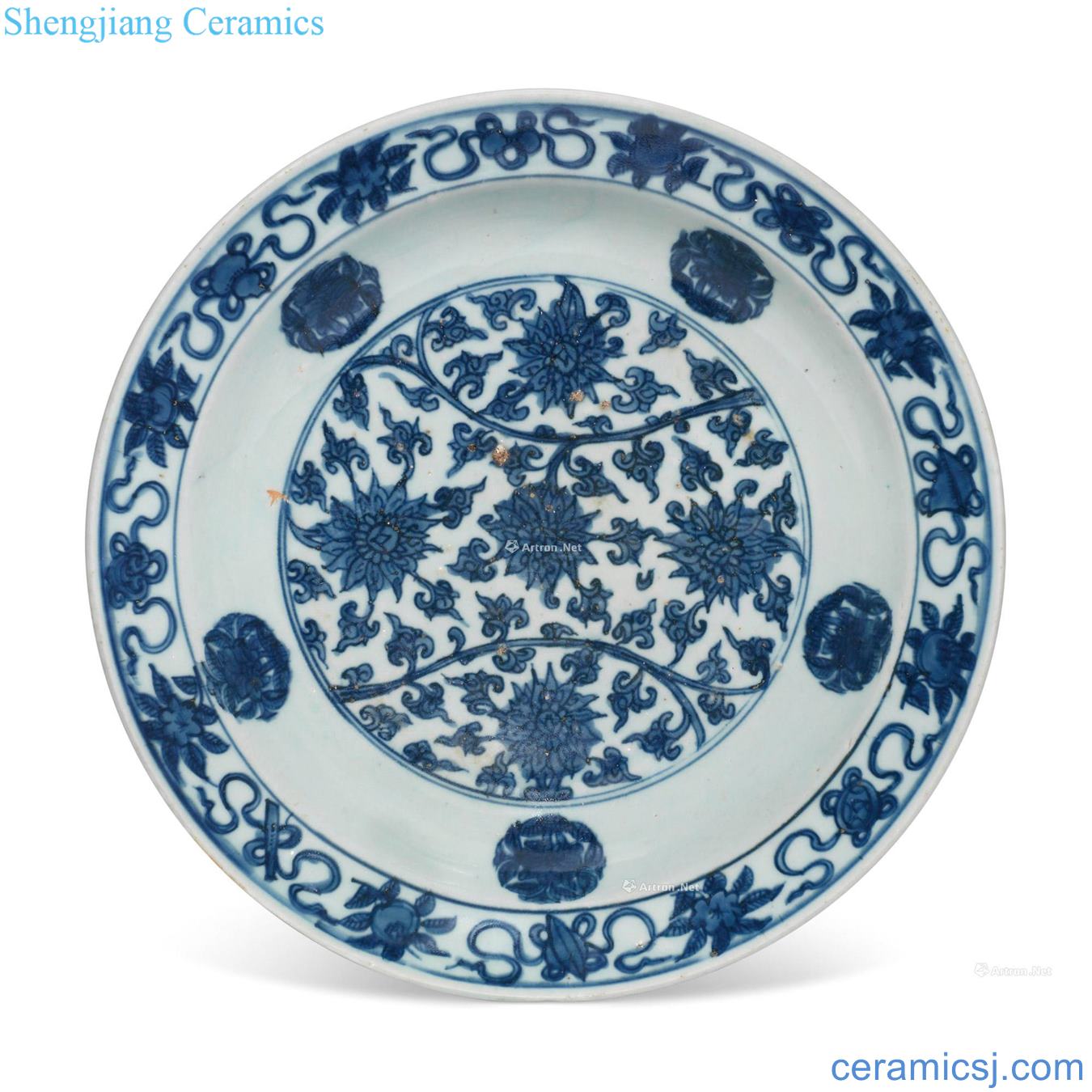 Ming Blue and white tie up branch lotus tray